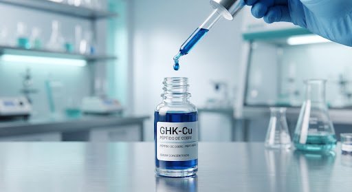 Fotografia de laboratorio con liquido azul cristalino siendo dispensado con pipeta