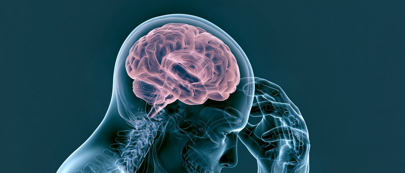 Ilustración de cerebro iluminado con persona sosteniendo su cabeza por estrés