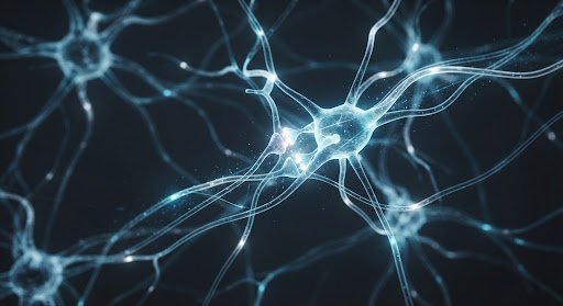 Fotografia macro de red neuronal brillante con sinapsis en fondo oscuro